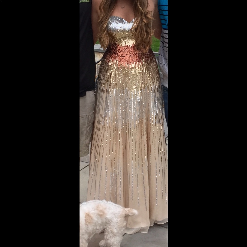 Gil Sequin strapless gown